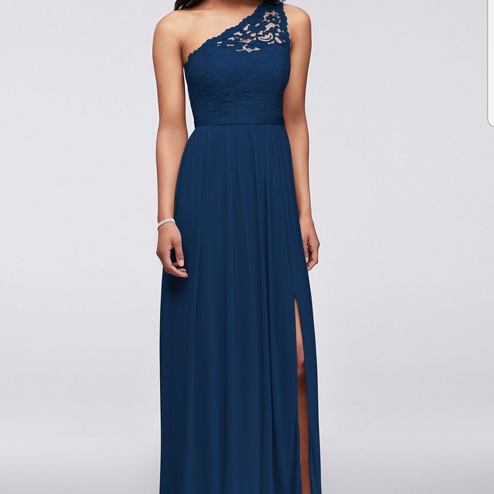 Marine Blue One Shouldered Floor Length Dress